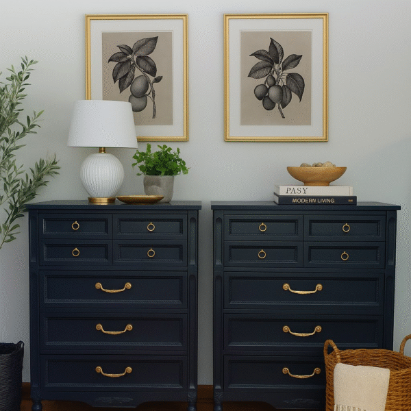 Set of 2 Italian Provincial Navy Blue Chests of Drawers