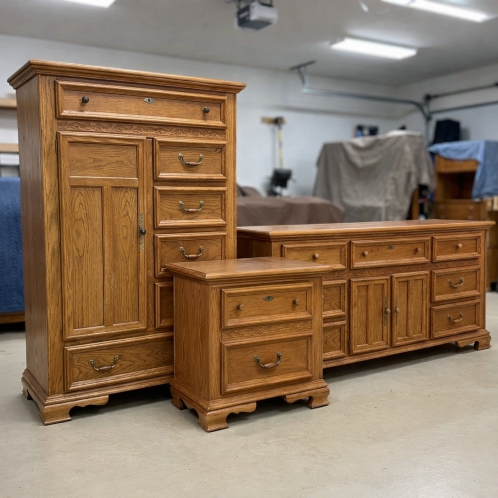 Available For Customization - 3 Piece Wood Bedroom Set - Armoire, Dresser Nightstand